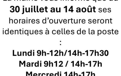 CHANGEMENT EXCEPTIONNEL – HORAIRE OUVERTURE DE LA MAIRIE